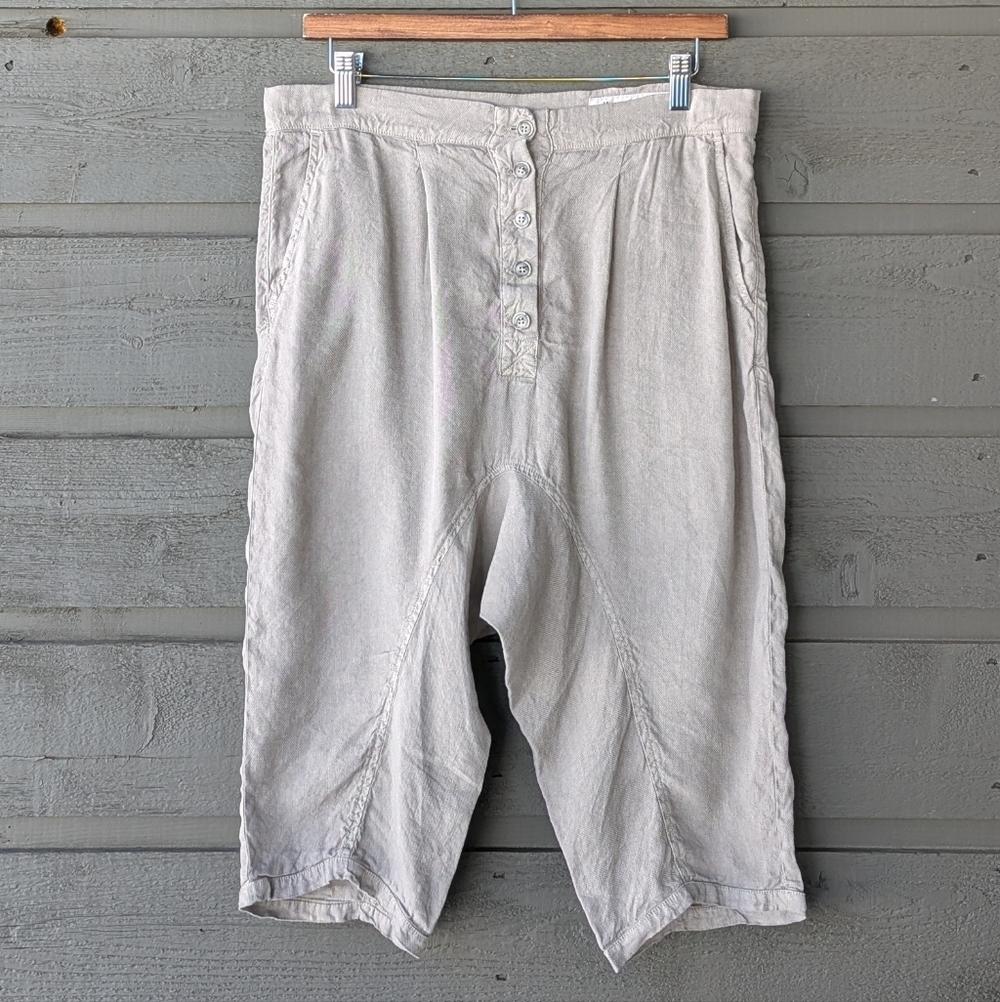 November 11 Taupe Khaki Linen Cupro Drop Crotch Bermuda Shorts Size Small - Picture 9 of 9